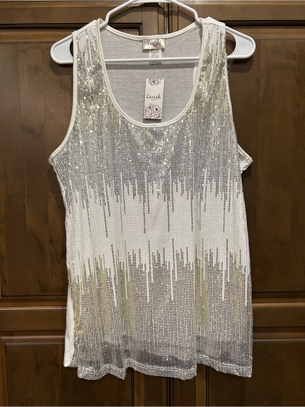 Lavish White Tank Top with Silver and Gold Sequin Gradient